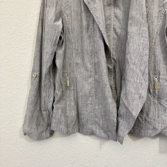 NWT CHICO'S L/S Linen-Blend Stretch Moto Jacket in Espresso - Picture 4 of 12